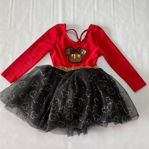 Disney Minnie Mouse Leotard Tutu Dress 2T Red/Black/Gold Sparkly Long Sleeve